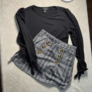 I.N. Girl 2-Piece Set Top & Black and White Houndstooth Skirt